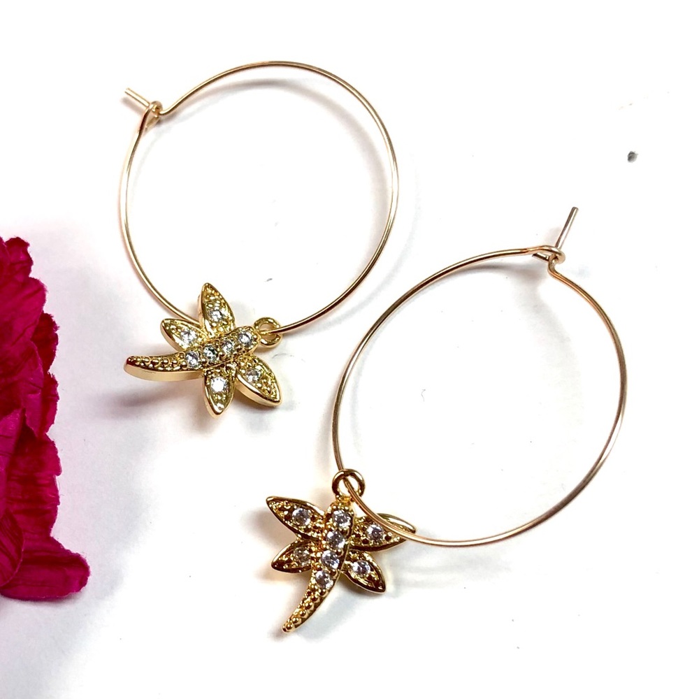 Dragonfly Earrings, Hoops, Butterfly, Insect, Bee